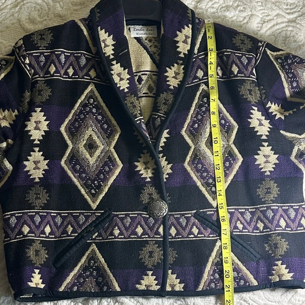 Vintage Linda Leez Wearable Art southwestern Patterned Jacket Sz L - Picture 9 of 15